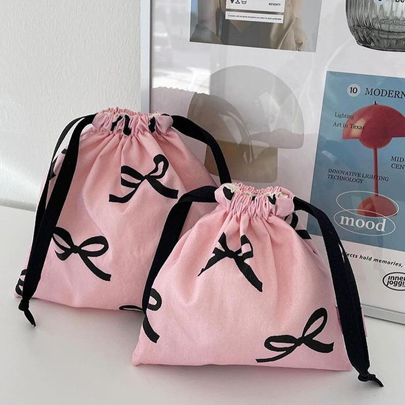 

Bow Knot Striped Mini Drawstring Bag Cosmetic Storage Pouch Women Wallet Sweet Kawaii String Mini Pouch Girl's Storage Mini Bag