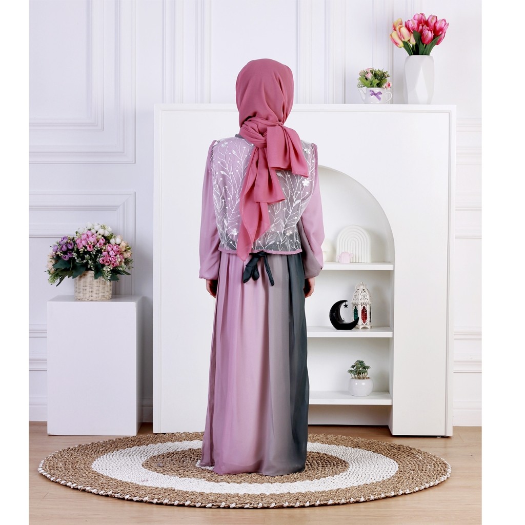 jk72jk Dungdungkids Gamis Anak Moreen Ceruty Babydoll Plisket Rompi Tile Bordir Free Pashmina 3 - 12