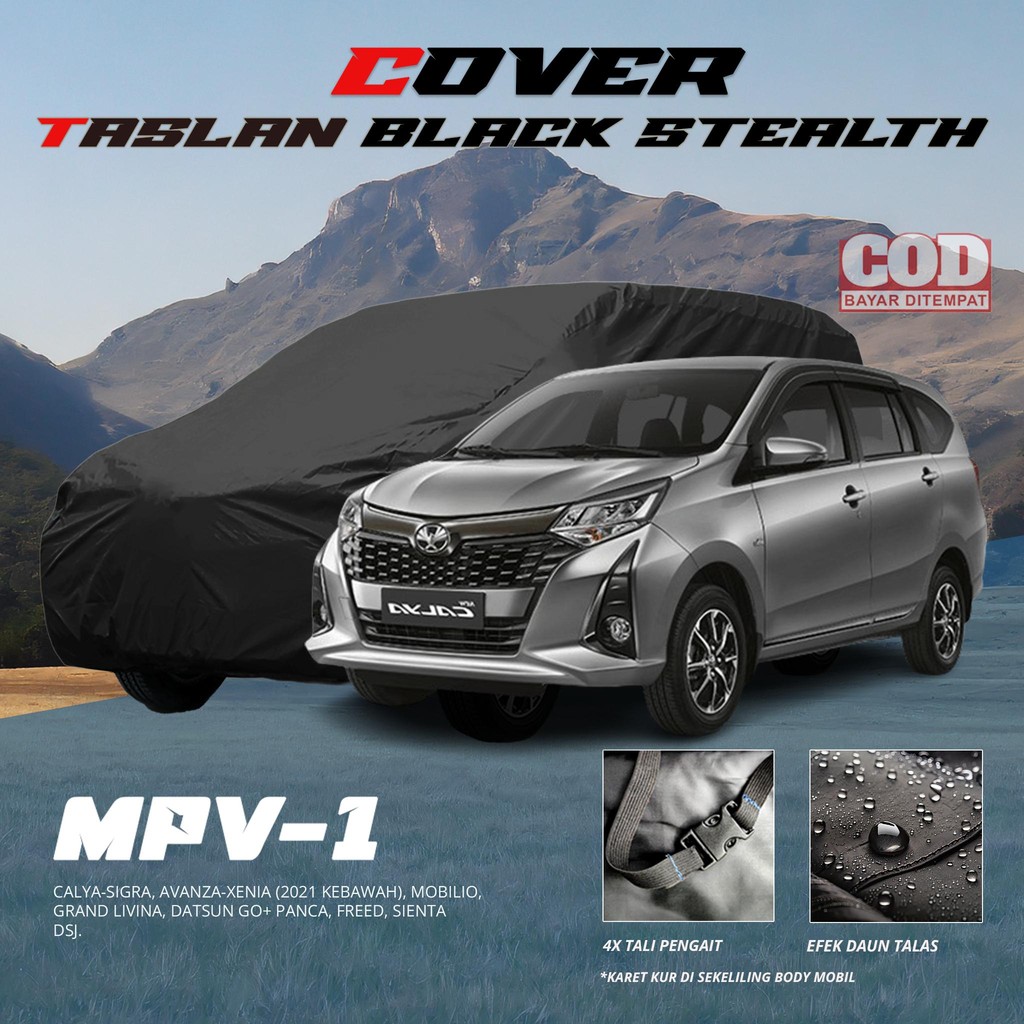 Cover Mobil Outdoor Kain Taslan Hitam Polos Karet Kur Tali Pengait Selimut Mobil Anti Panas UV, Debu