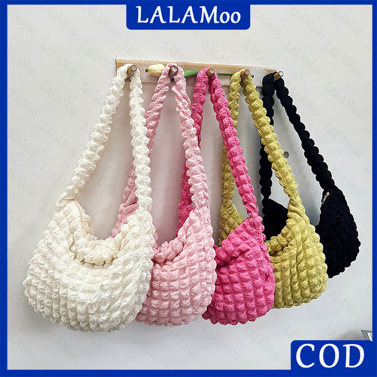 Tas Selempang Tas Berbulu Korea / Tas Puffy Wonton / Tali Macrame Puffy Tas Selempang Bahu Wanita / 