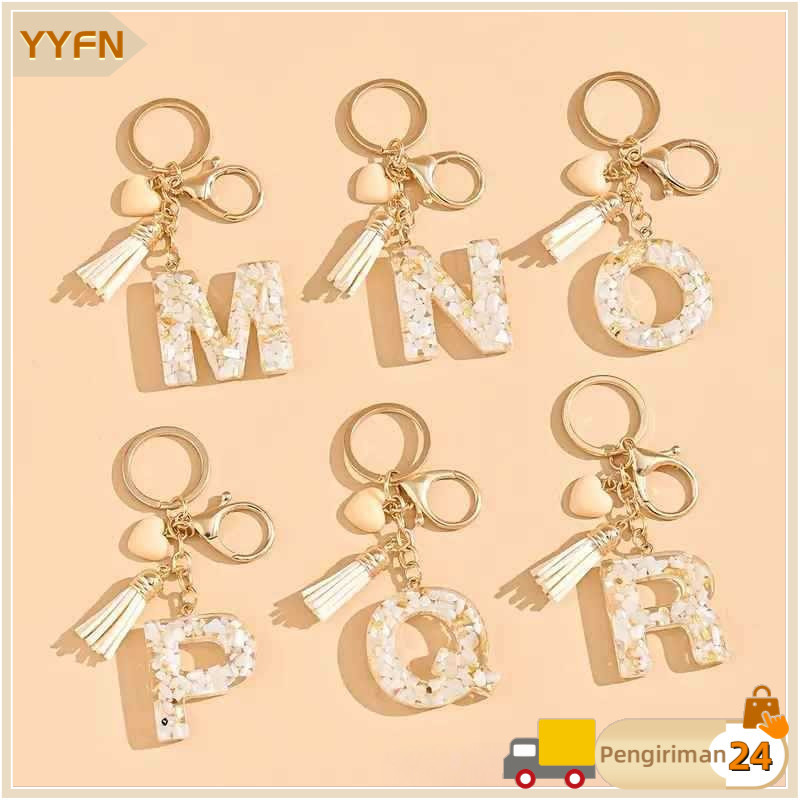 Resin Keychain Initials Alphabet Versi Cangkang Putih| Resin | Keychain I Gantungan kunci Huruf Cust
