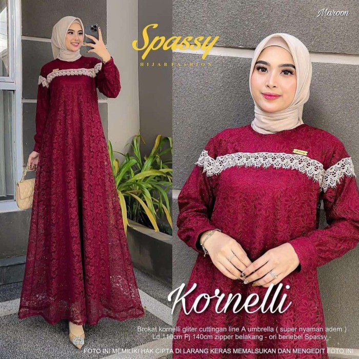 Gamis Wanita Keren Murah Bahan Bagus /Baju Gamis Wanita Muslim Kornelli Maxy Dress Brukat Cantik Bro