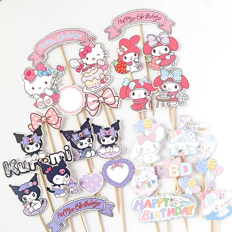CAKE TOPPER KERTAS SANRIO kuromi my melody cinamorroll hello kitty tusukan cupcake kue ulang tahun b