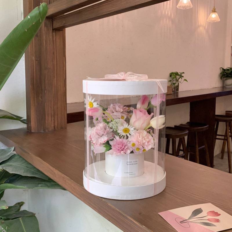 Box Round /Kotak Bulat Mika Transparan/ Bloom Box Mika / Kotak Bunga Kado Hantaran Nikah