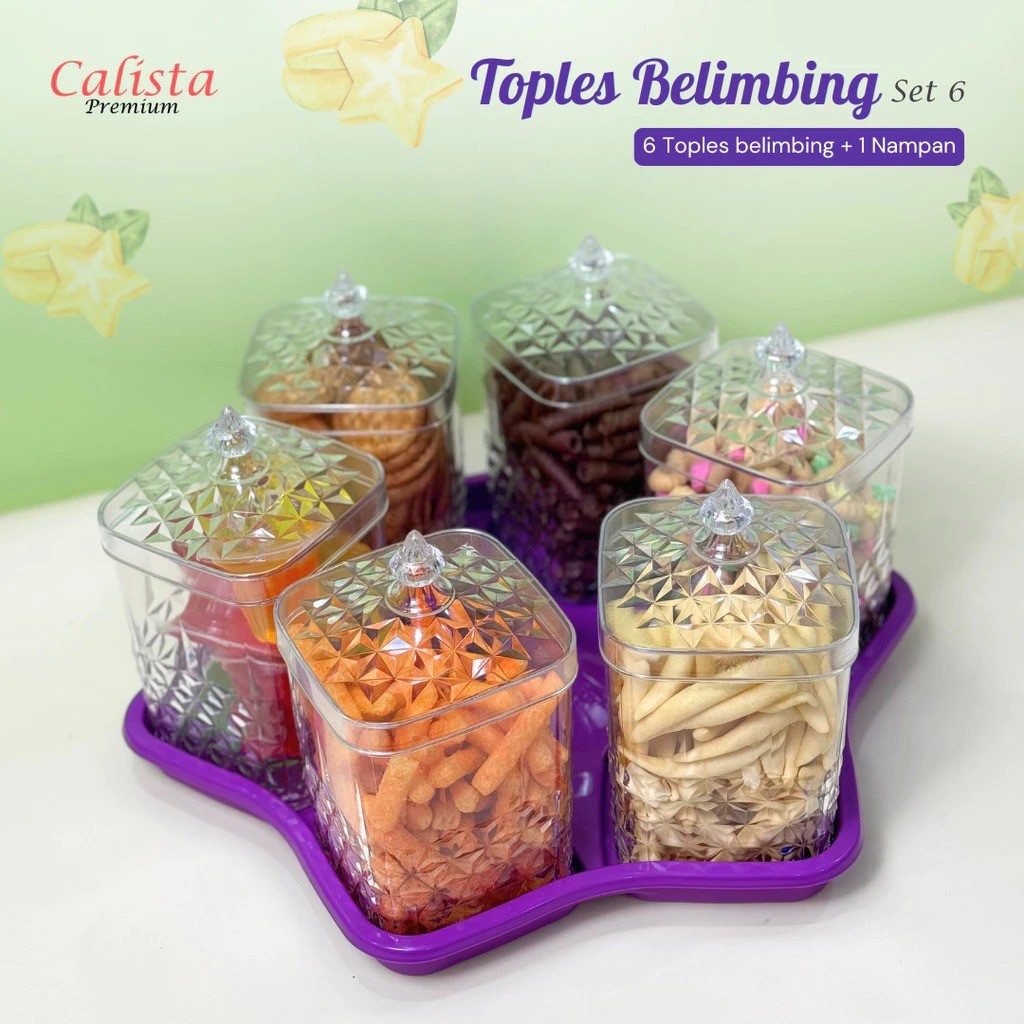 Calista Toples Kristal 6 Set Motif Bunga Belimbing Untuk Kue Kering Lebaran