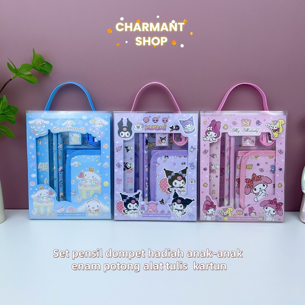 

【CHARMANT】Tempat Pensil Anak Set 7 in 1 Alat Tulis Cocok untuk Kado Anak Sekolah /Set Alat Tulis Murah Kotak Pensil Karakter Cantik Hitam Lucu