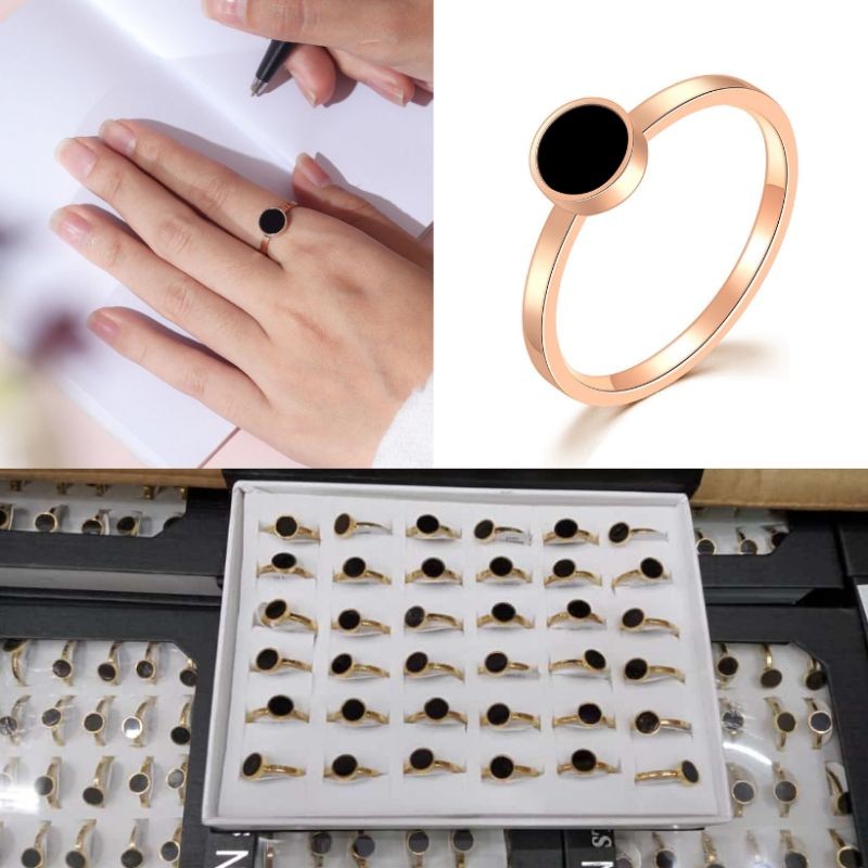 4s Grosir Solo || 1 BOX Cincin Titanium Premium Lapis Emas 18k bentuk Bulat Warna Hitam Bulgar**