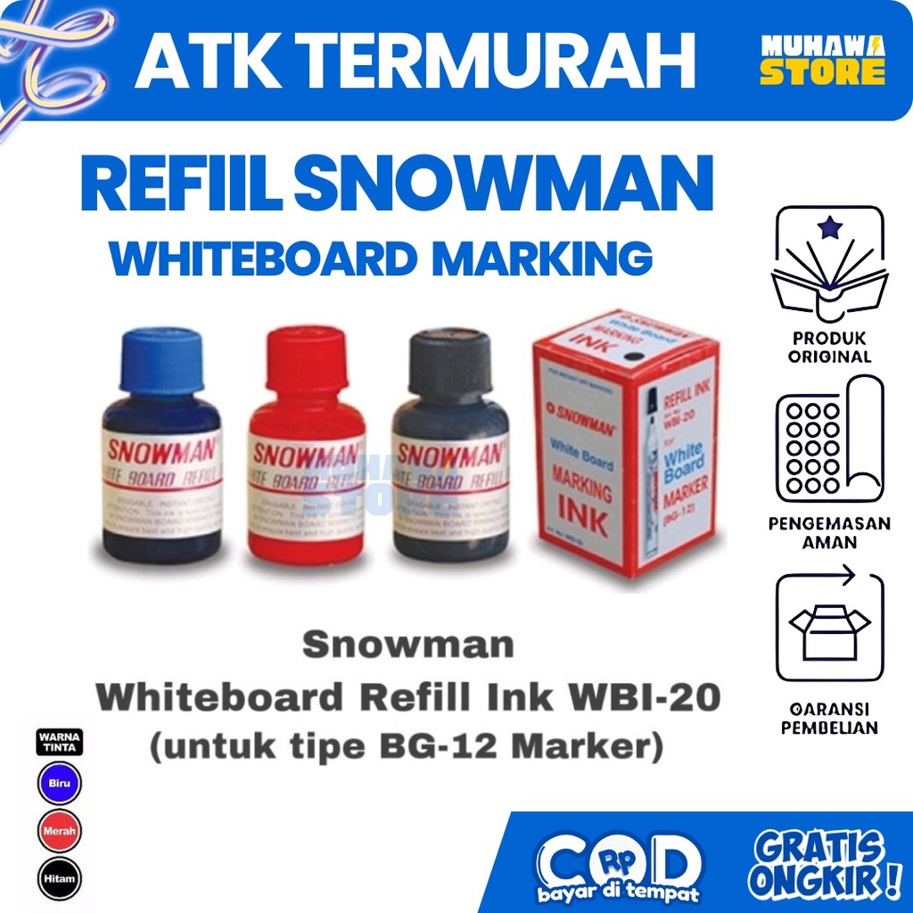 

TINTA REFIL SPIDOL SNOWMAN WHITEBOARD BISA DIHAPUS ECERAN