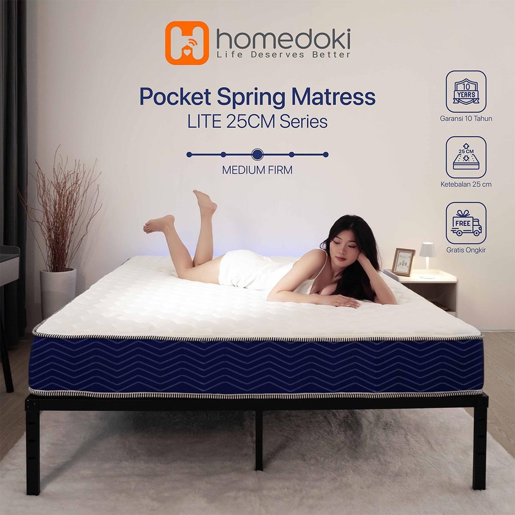 Homedoki LITE25CM Series / Kasur Pegas Springbed Tebal 25cm / Kasur Lantai / Empuk Matras Anti Lemba