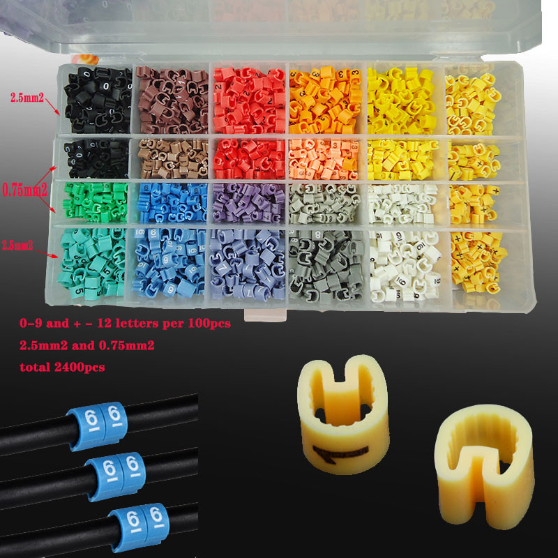 

2400PCS 0.75mm2 0.5mm2 EC-0 cable marker 0-9 different number colorful mixed Wire Marker cable sleeves total cutting