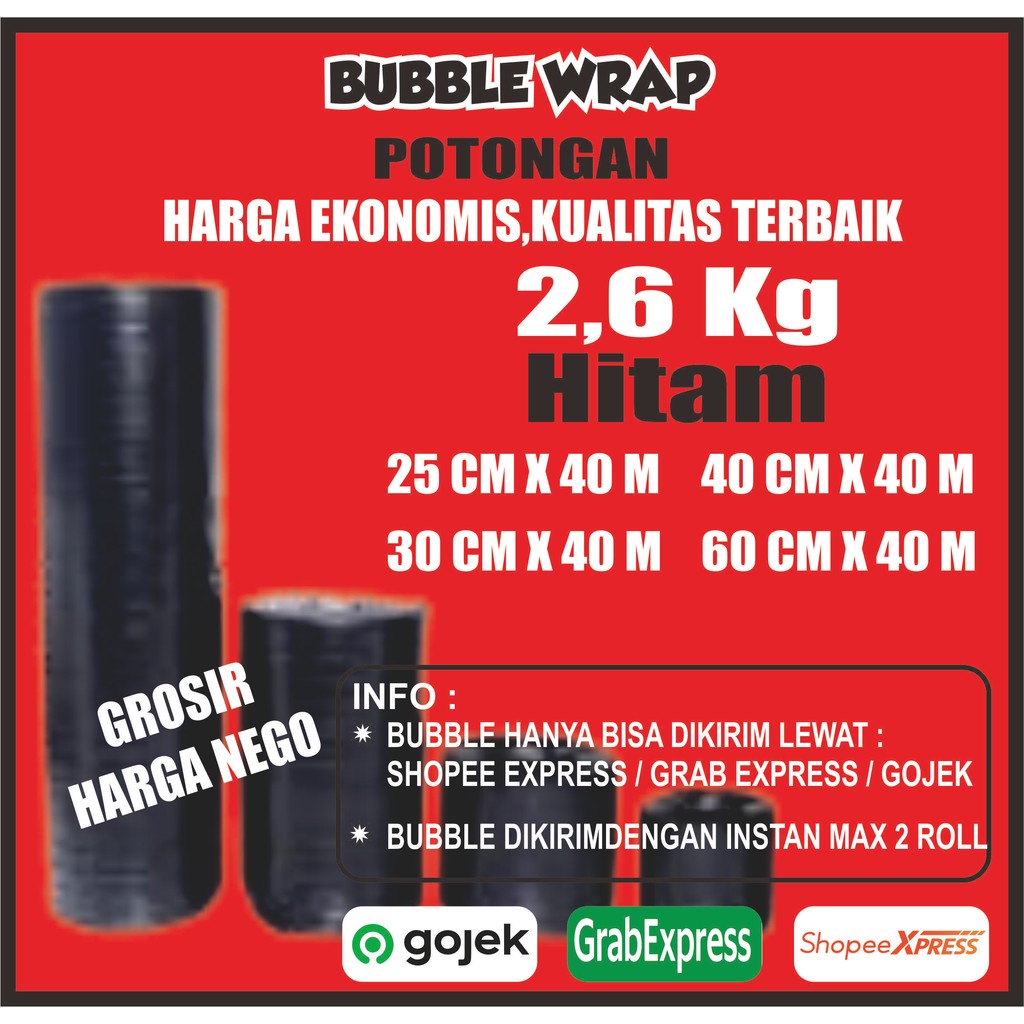 

Bubble Wrap Hitam Eceran Potongan Berat 2.6kg Panjang 40 meter tebal dan murah
