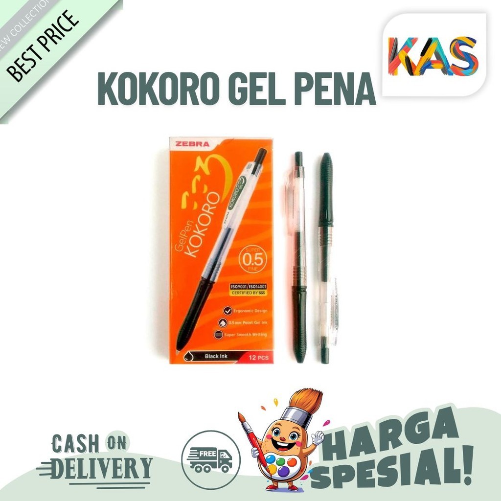 Zebra Kokoro Pulpen Gel/Pena Gel/Kokoro Pen Gel Warna Hitam Satuan
