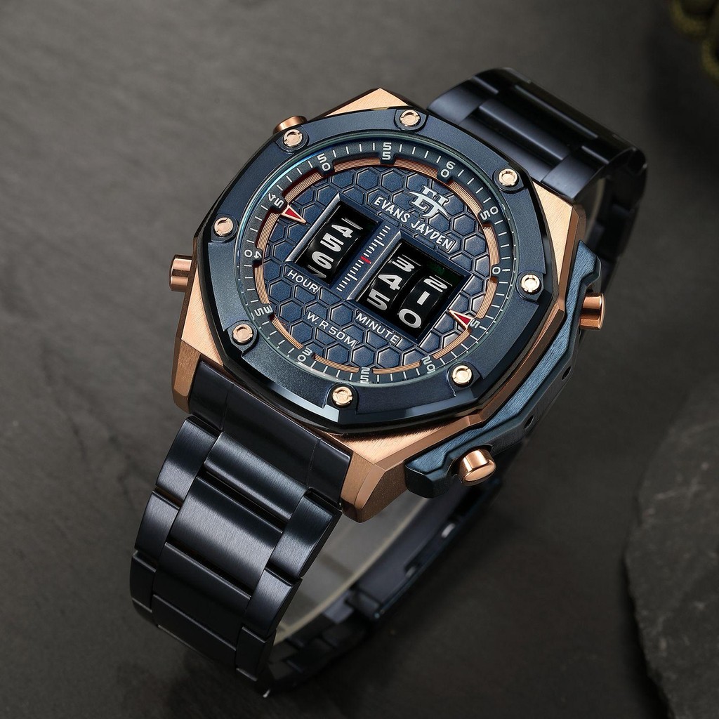 Jam Tangan Evans Jayden Jam Tangan Pria 9576 Rantai Stainless Steel Chronograph Kaca Sapphire Water 