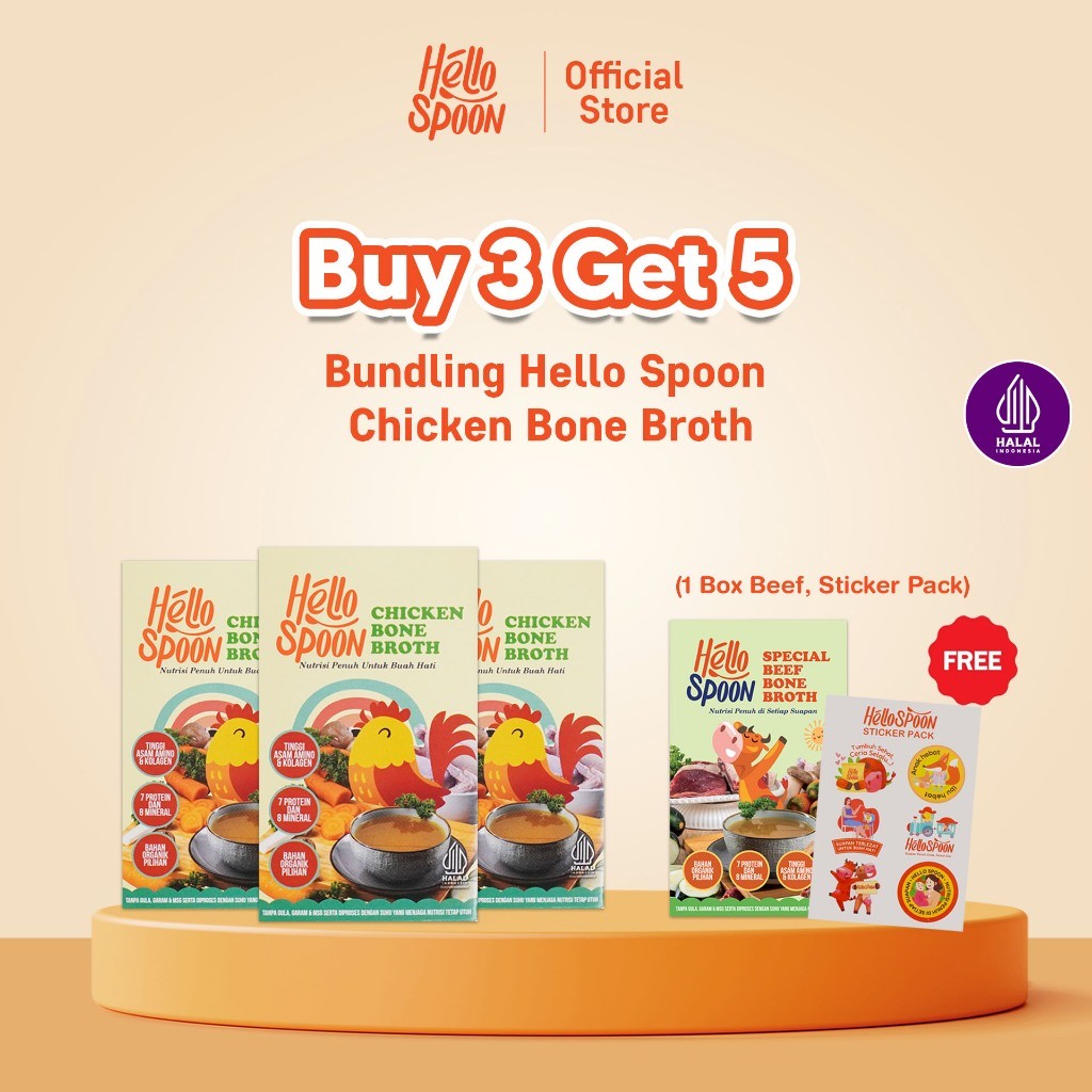 

[BUY 3 GET 5] - 3 Box Chicken Bone Broth Hello Spoon FREE 1 Box Beef Bone Broth & Sticker Pack - 100% bahan alami - Tanpa MSG & Pengawet