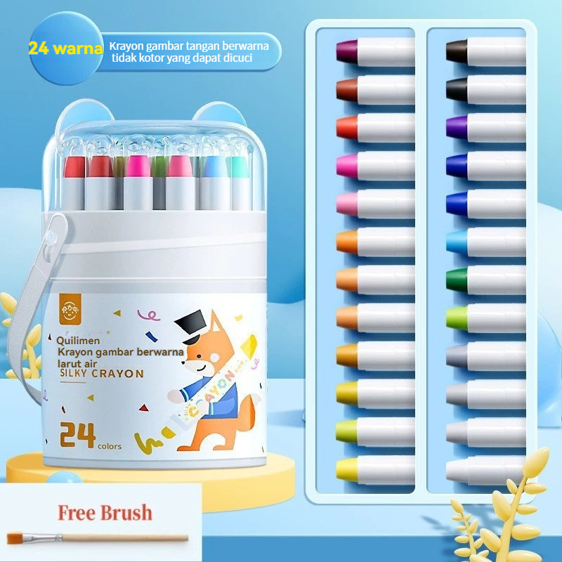 

Washable Silky Crayon Putar 24Warna Colorful Bucket Krayon Crayon Set Mewarnai Alat Warna Set Anak Wipe and Clean crayon anti kotor dan patah