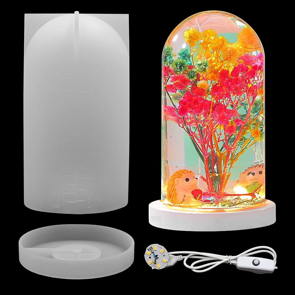 

DIY Crystal Epoxy Resin Mold Led Night Light Ornament Spherical Lamp Holder Cylindrical Silicone Mold
