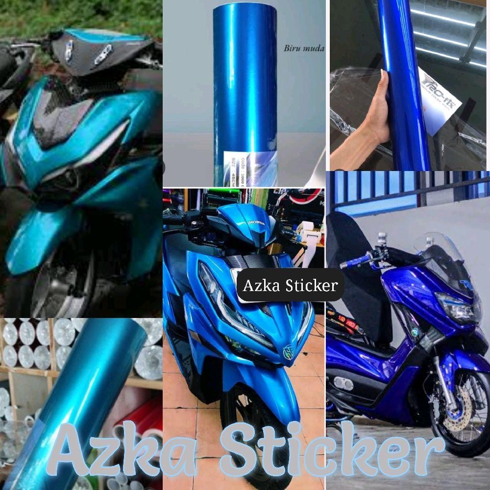 Stiker skotlet motor biru mettalik candy Stiker skotlet biru relaxsa candy stiker sekotlet biru tua 
