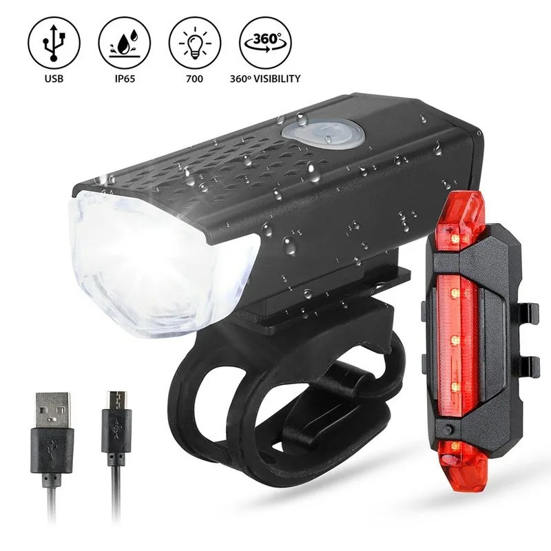 Lampu Sepeda USB LED Isi Ulang Set Lampu Depan Belakang Sepeda MTB Lampu Senter Aksesori Bersepeda