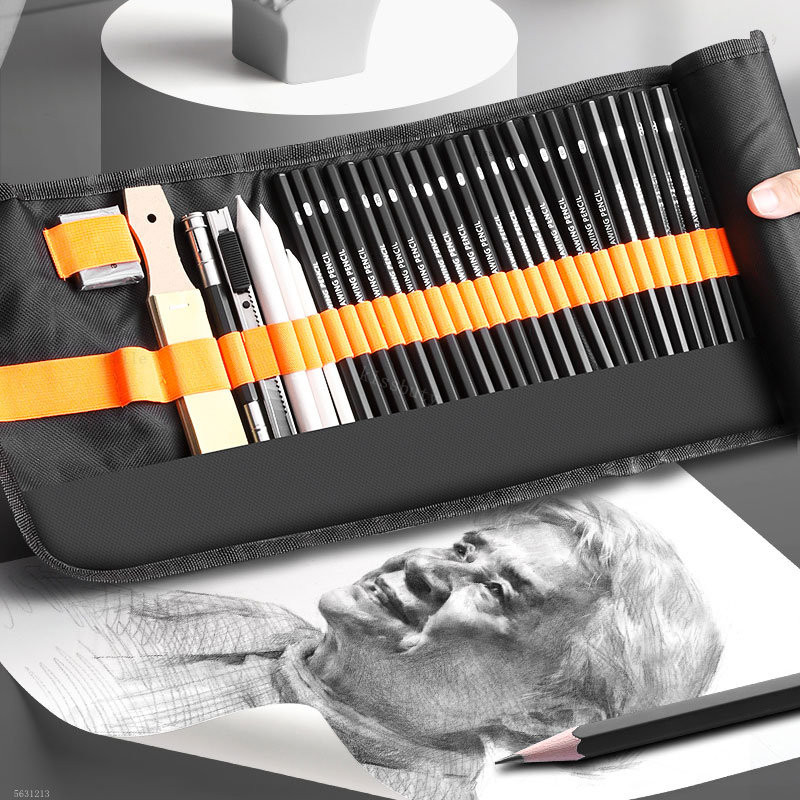 

27/38/47pcs Sketch Pencils Set Roll Up Canvas Wrap Sketching Pencil Bag Art Drawing Supplies Charcoals Kneaded Eraser