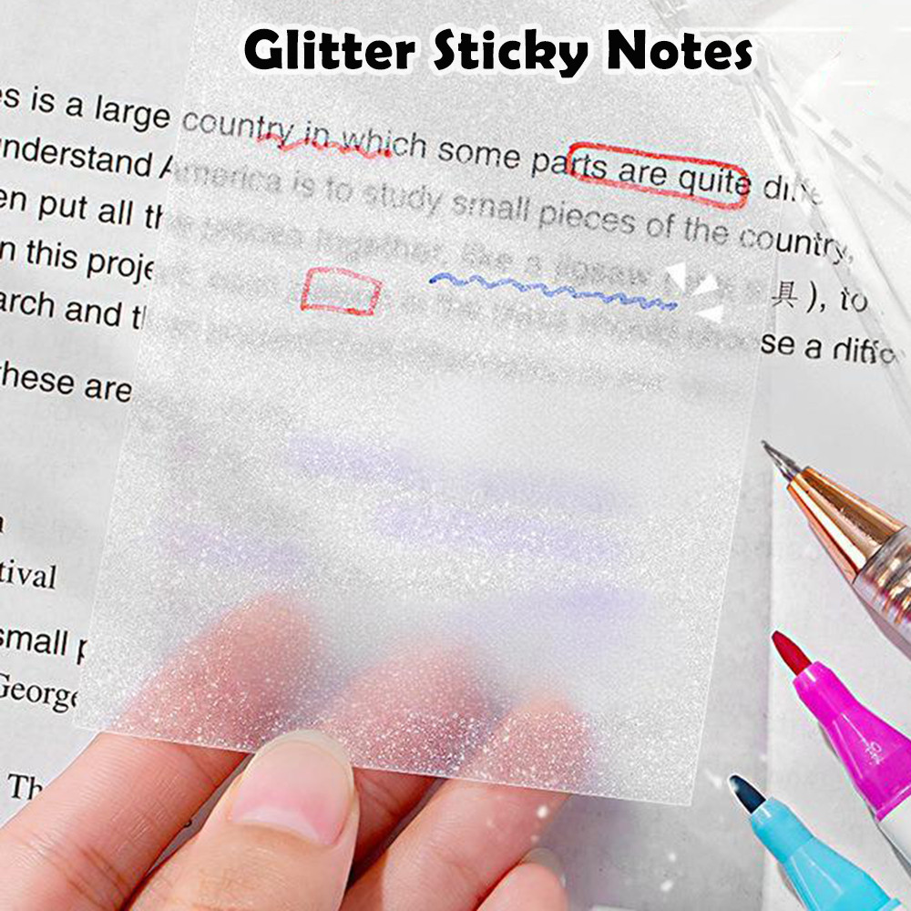 

50 Sheets Shiny Glitter Transparent Sticky Notes for School Student Note-taking