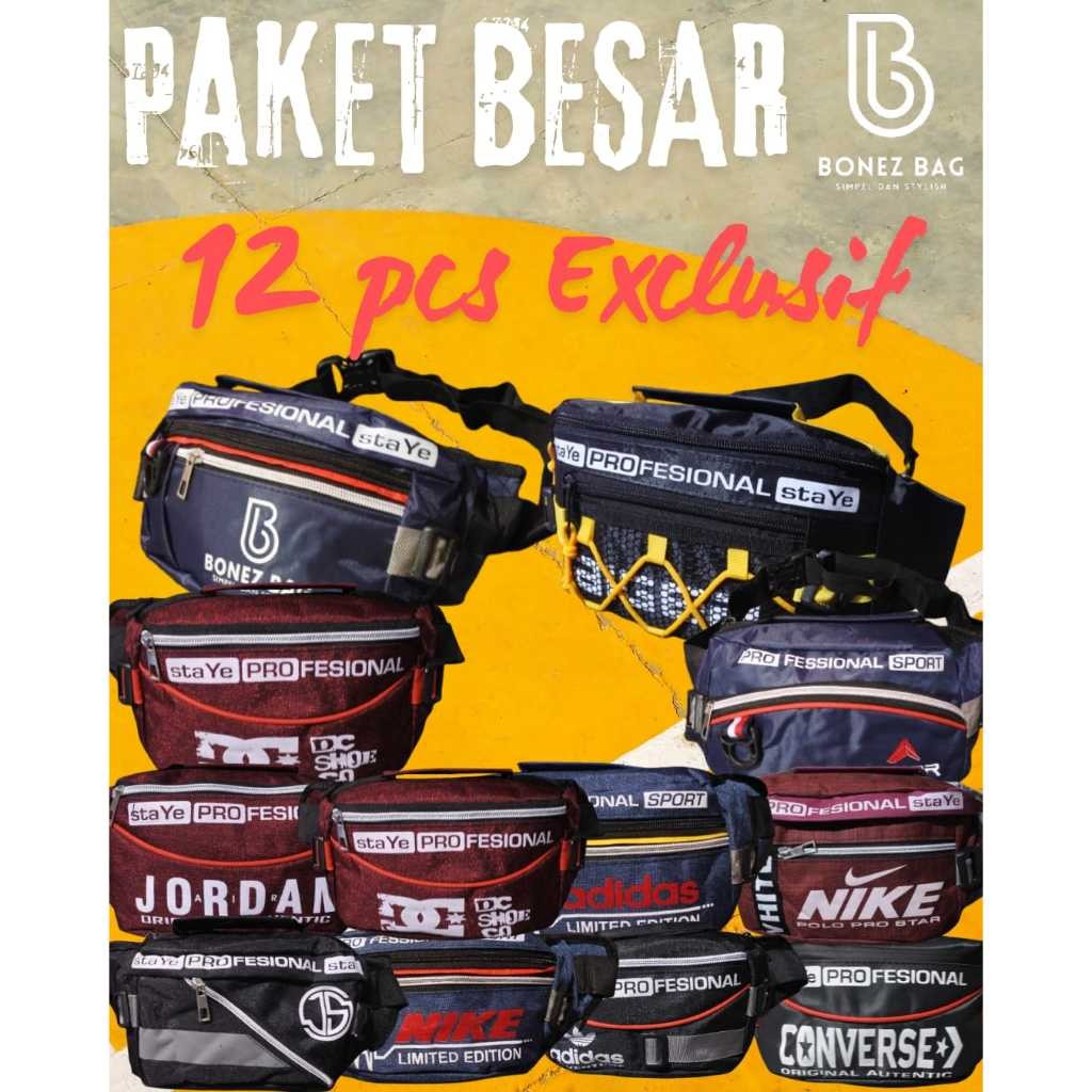 ANGGRAEINI PAKET USAHA (MIX RANDOM) 12 PCS TAS WAIST BAG. SELEMPANG/ PINGGANG KEREN & EKSKLUSIF. BUN