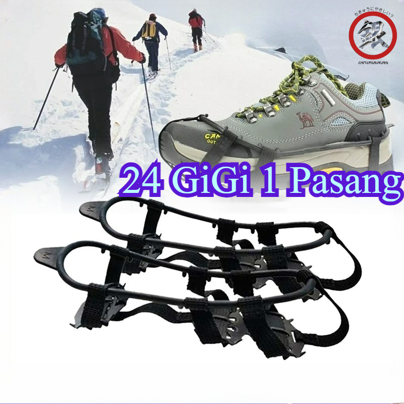 1 Pasang Alas Sepatu Mendaki Alas Sepatu Paku Anti Slip 24 Gigi Alas Sepatu Salju Untuk Berjalan Di 