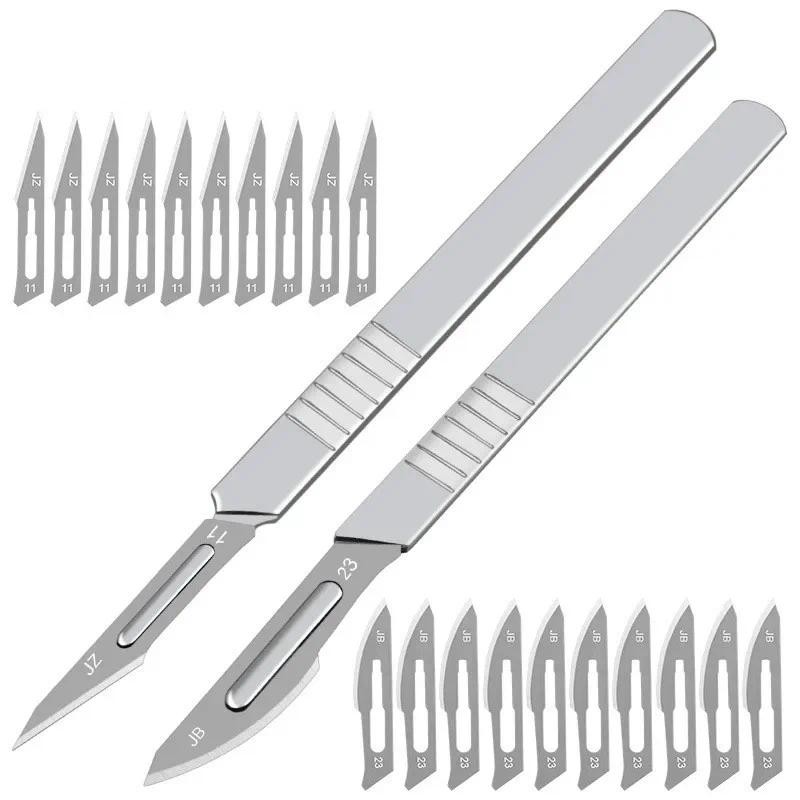 

10pcs 11# 23# Carbon Steel Surgical Scalpel Blades with Handle Engraving Craft Knives Cutter Graver Screen Film DIY Cutting Tool