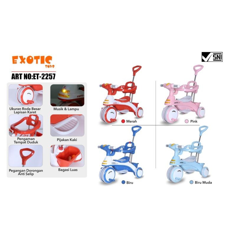 ET-2257/Sepeda Anak Roda Tiga Tricycle Exotic Et-2257/Sepeda Roda Tiga Exotic Ada Lampu Dan Dorongan