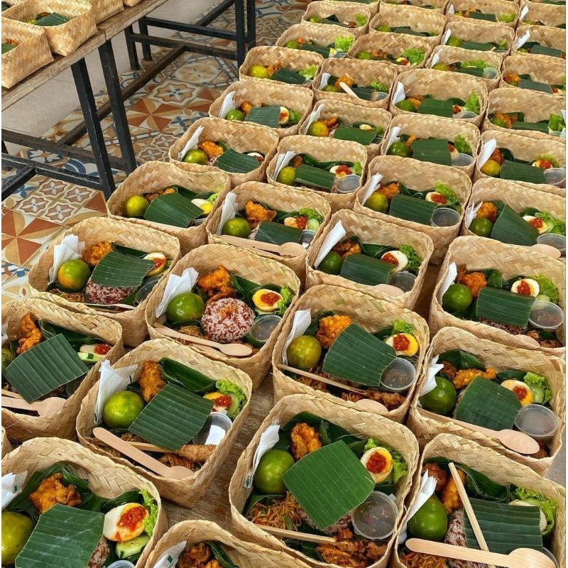 100pcs BESEK BAMBU 20x20 MURAH / BESEK BAMBU MURAH /KOTAK MAKAN | Kerajinan Besek Bambu Buatan Tanga