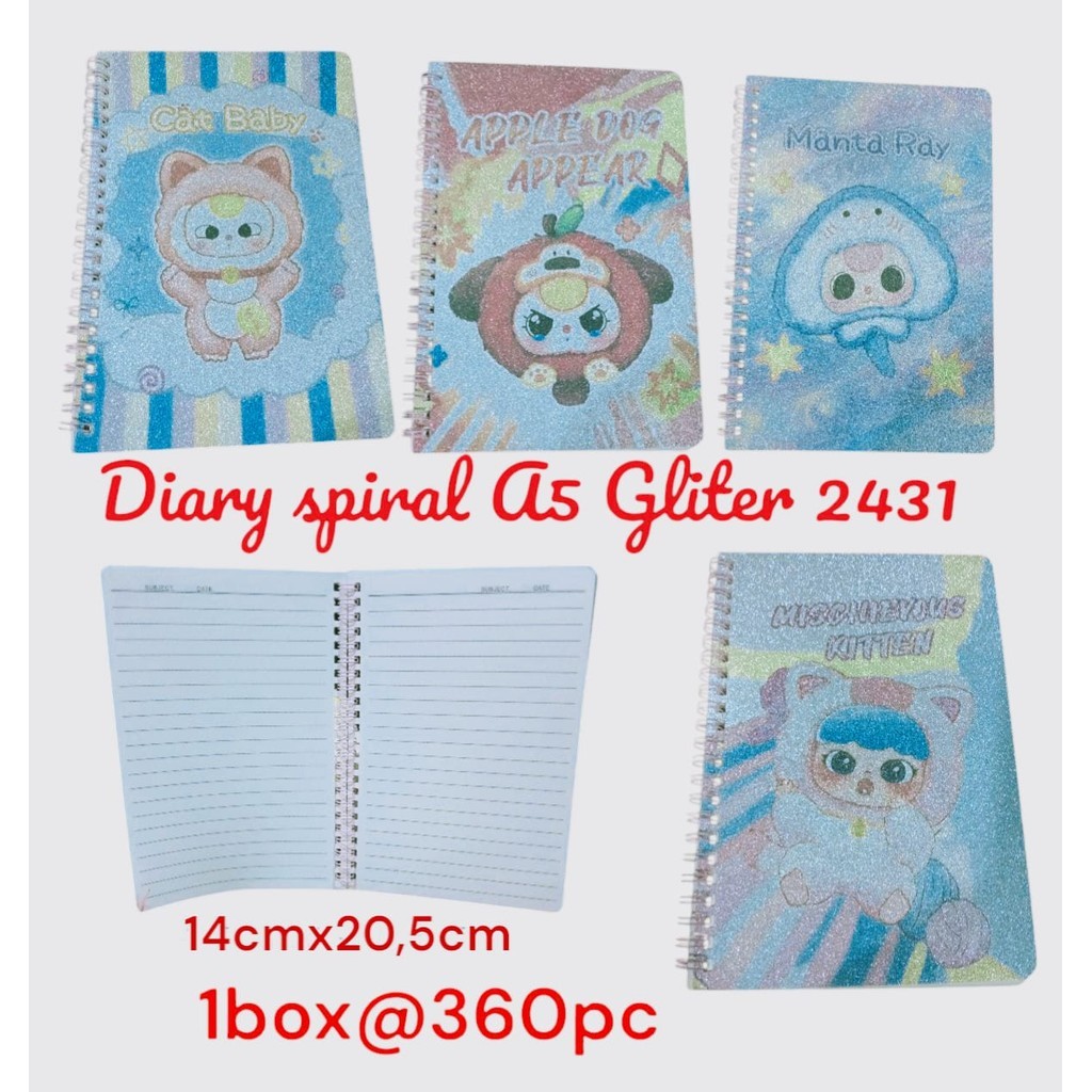 

*KA* DIARY SPIRAL A5 GLITER / BUKU SPIRAL 36 LEMBAR / NOTEBOOK KARAKTER LUCU MURAH NEW