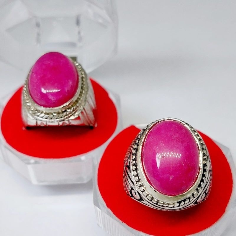Cincin batu akik giok pink merah muda