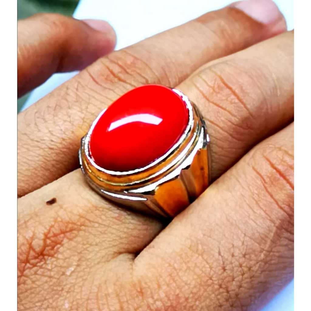 Batu Cincin Pria//Batu Akik Red Coral Marjan Super Mewah HQ Termurah