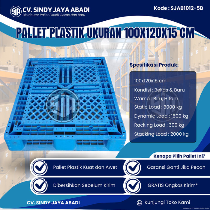 

Pallet Plastik Bekas Ukuran 100x120x15 cm - SJAB1012-5B / Pallet Plastik Warna Biru / Pallet Plastik Jaring