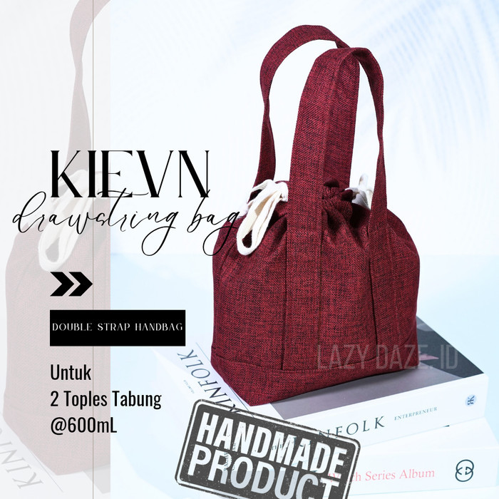 

KIEVN | Tas Hampers Serut Tali Dobel Kanvas Handbag Natal Imlek Lebaran - Merah Maroon