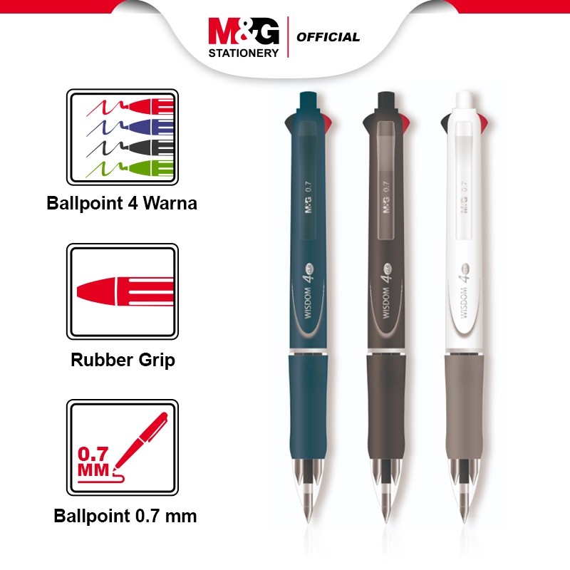 

M&G Pulpen Pen 4 Warna Cetek Semi Gel 0.7 mm Super Smooth Ballpoint Color Multifungsi Pena Hitam Biru Merah Hijau Design Ergonomic