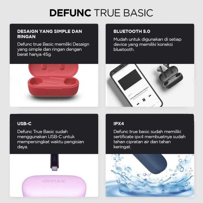 Defunc True Basic True Wireless Eauds Eahone TWS Defunc - Red