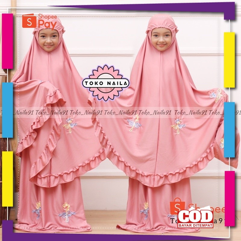 [PREMIUM ORIGINAL] Mukena Anak Bordir Bunga Usia 5-9 Tahun Jersey Zoya
