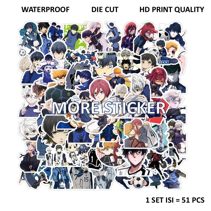 

ISI 51 PCS STICKER PACK MOTIF ANIME BLUE LOCK BLUELOCK PVC VINYL WATERPROOF UKURAN 4-5CM HP LAPTOP KOPER HELM MOTOR