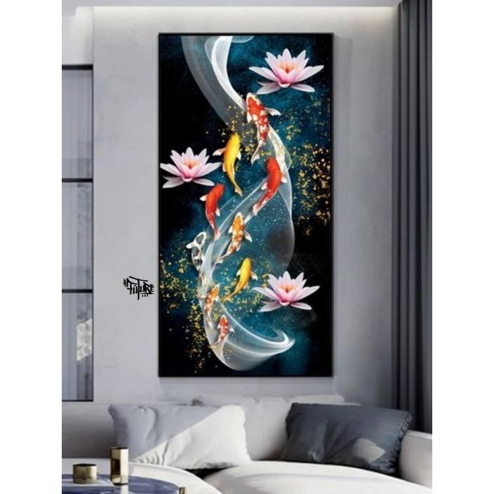 lukisan dinding ikan koi 9 ekor ruang tamu hiasan - Future Art Painting