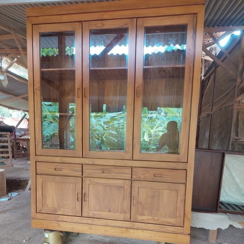 PROMO LEMARI RAK BUKU MINIMALIS KAYU JATI LEMARI HIAS KACA LEMARI HIAS KANTOR  MINIMALIS LEMARI BUKU