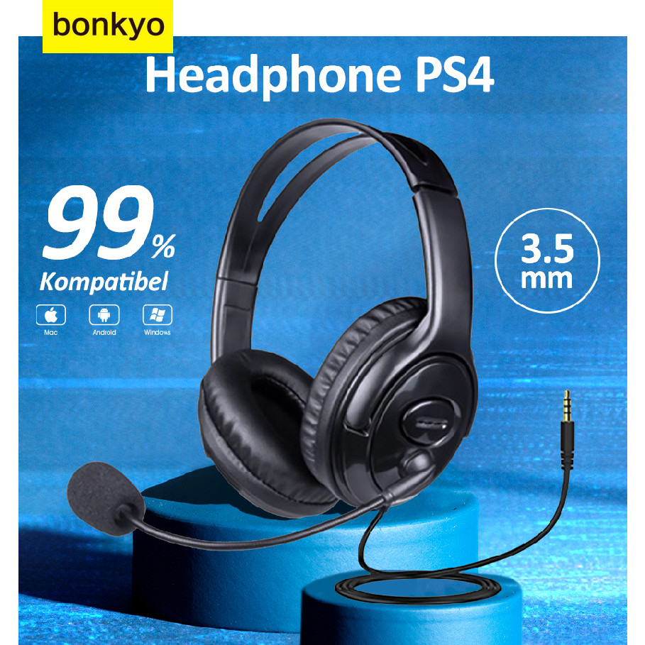 BONKYO Headset komputer USB yang dipasang di kepala, headset permainan berkabel, headset telepon