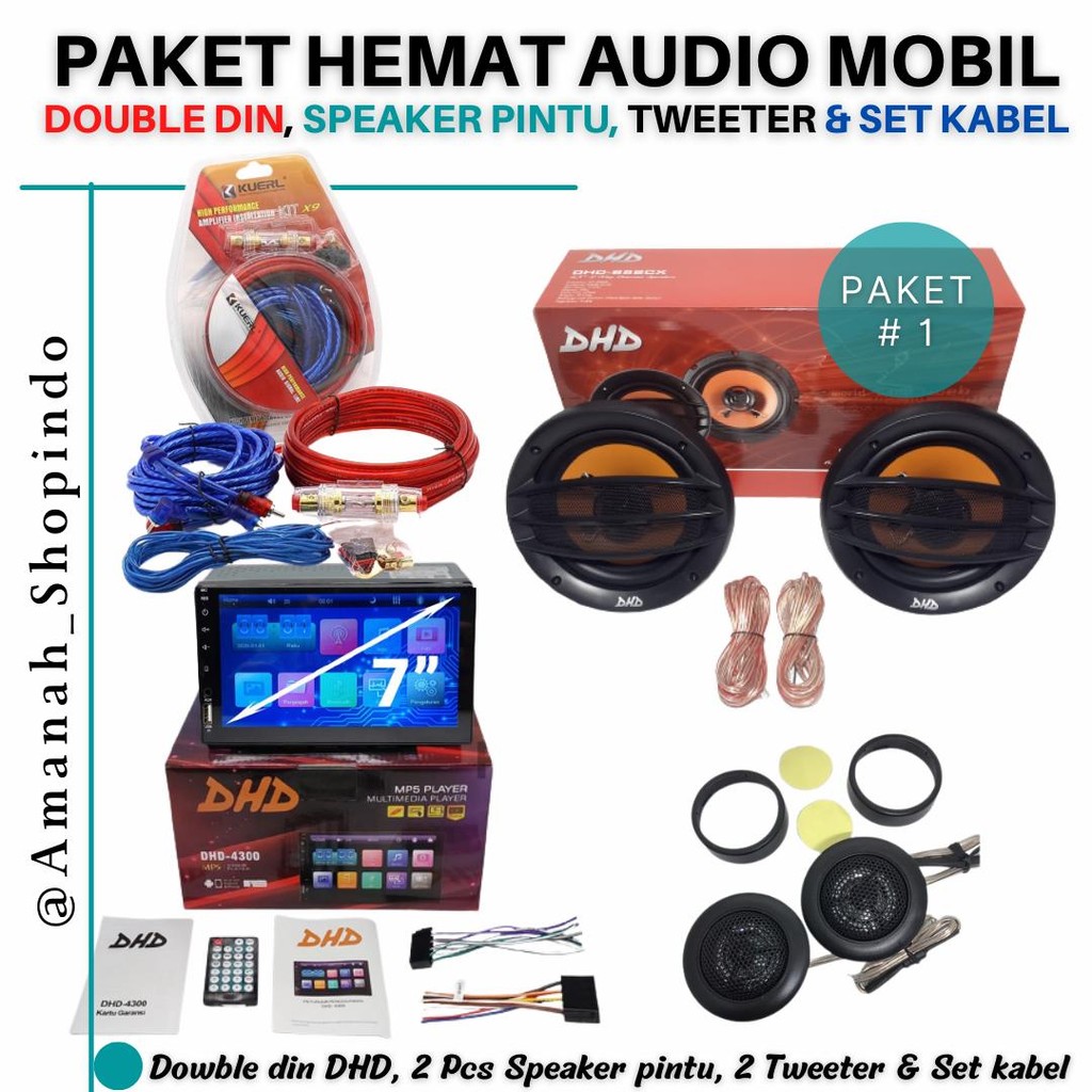 Paket Audio Mobil head unit plus speaker satu set