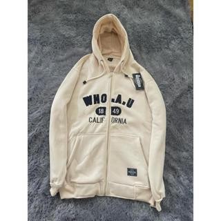 Jaket Hoodie WHO.AU CALIFORNIA 1849 Cream High Premium Quality Unisex Bahan Tebal Terbaru 2025