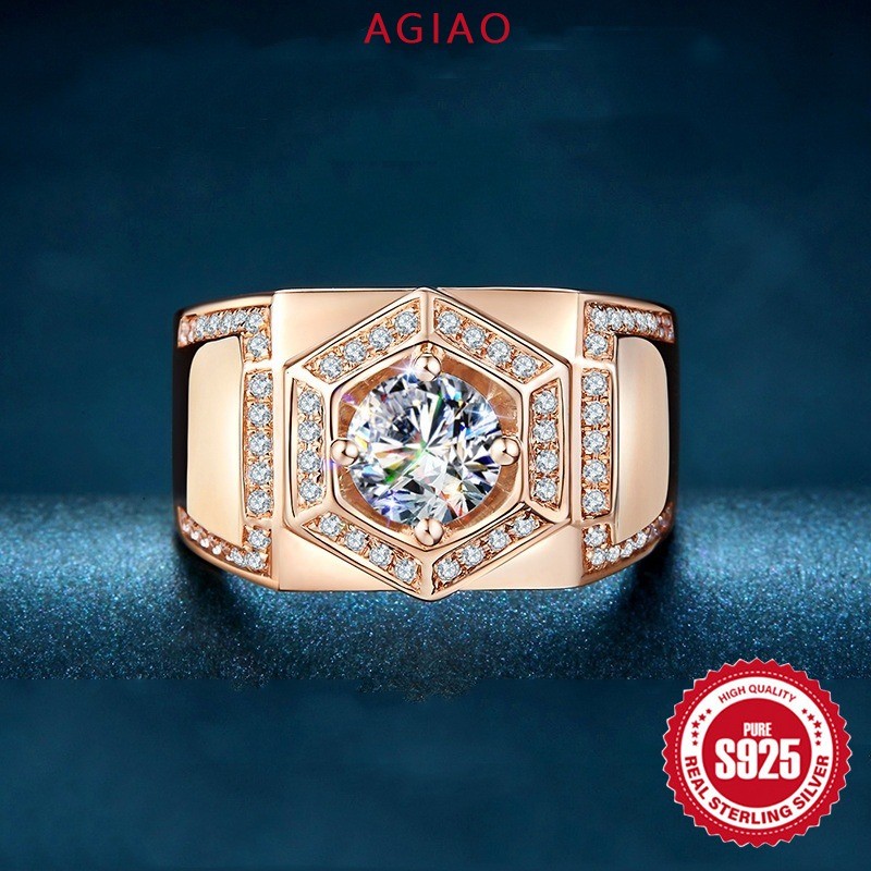 Moissanite 18k Rose Gold Mendominasi Cincin Pria Cincin Temperamen Fashion Mewah