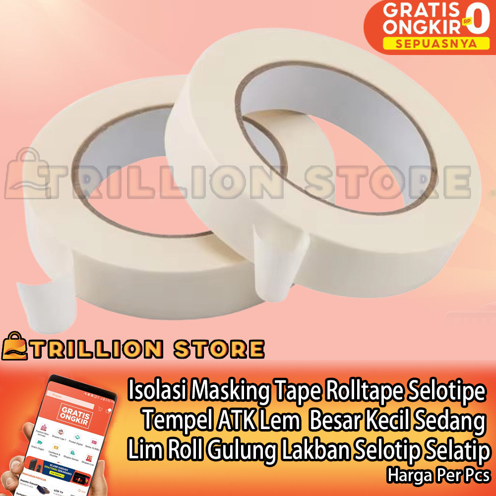

Isolasi Masking Tape Rolltape Selotipe Tempel ATK Lem Lim Besar Kecil Sedang Roll Gulung Lakban Selotip Selatip Solatip Kertas Ducttape Perekat Plekat Rekat Lengket Packing Plester Solatape Double Solasi Robek XAGL Krep Selasiban Solasiban