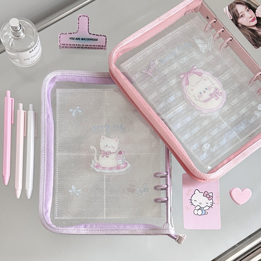

Korea Cat A5 Binder Photocard Collect Book Glitter Photo Transparent Album Postcards Storage Book