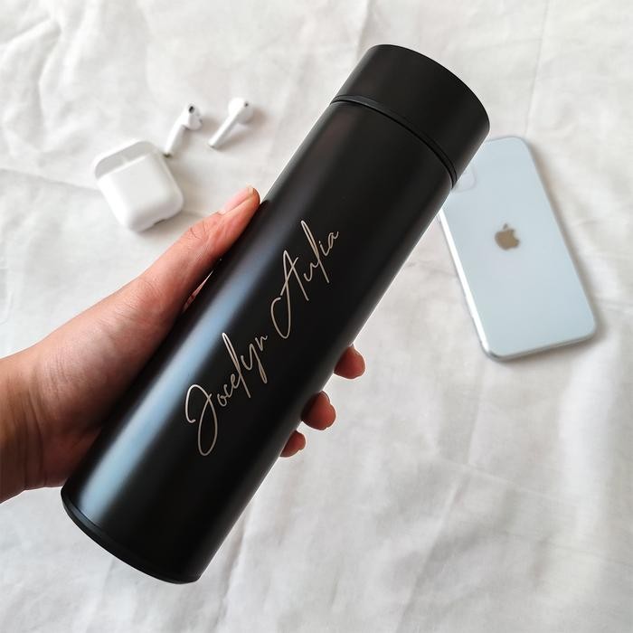 [Promo] Tumbler LED Botol Minum Tumblr Stainless Custom Grafir Nama Thumbler - LED Hitam, Polos