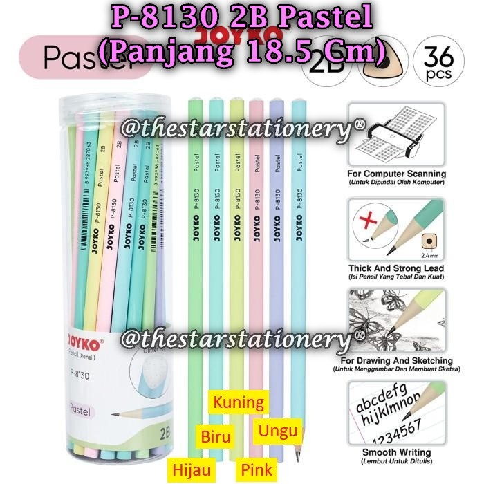 

(1 Tube/36) GROSIR Pensil JOYKO P-8130 2B / Pencil Pensil Joyko P-8130 2B Pastel (Tube/36)