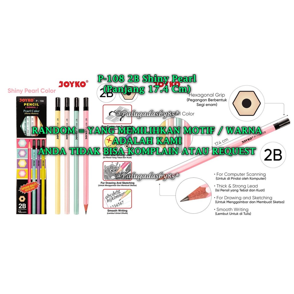 

(1 Biji) GROSIR Pensil JOYKO P-108 2B Shiny Pearl RANDOM / Pencil Pensil Joyko P-108 2B (1 Biji)