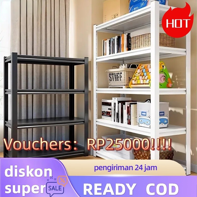 100%Besi Rak Besi 5 Susun 4 Susun Rak Gudang Rak Dapur Rak Buku Rak Barang Rak Susun Serbaguna